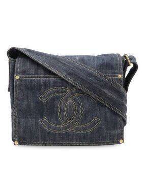 Chanel Sparkling Denim Shoulder Bag Messenger Indigo Blue